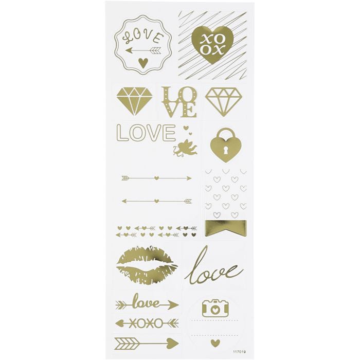 Stickers, love, sheet 10x24 cm, gold, 1 sheet