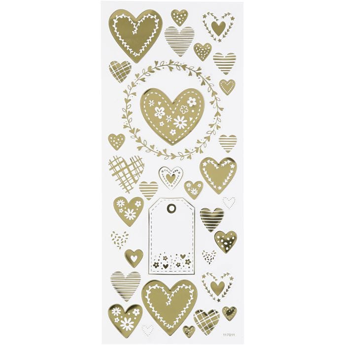 Stickers, hearts, sheet 10x24 cm, gold, 1 sheet