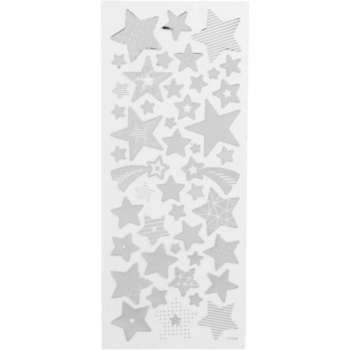 Stickers, stars, sheet 10x24 cm, silver, 1 sheet