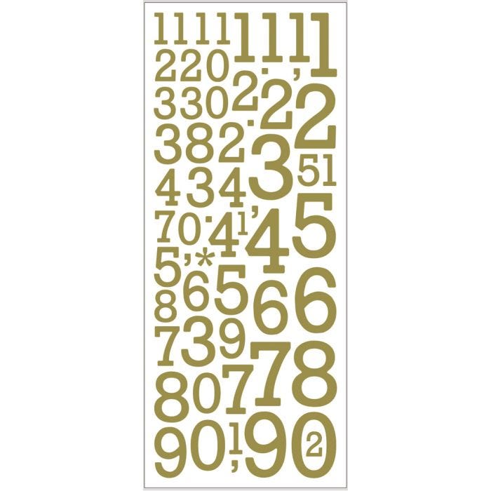 Glitter Stickers, numbers, 10x24 cm, gold, 2sheet/ 1 pack