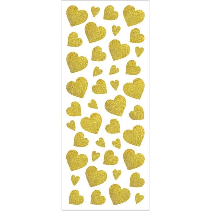 Glitter Stickers, hearts, sheet 10x24 cm, gold, 2sheet/ 1 pack