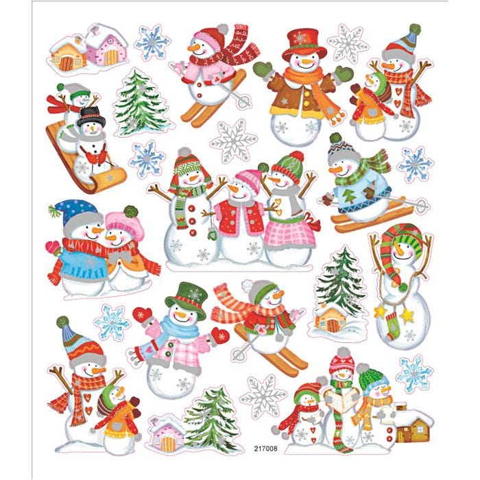 Stickers, snowmen on skis, sheet 15x16,5 cm, 1 sheet
