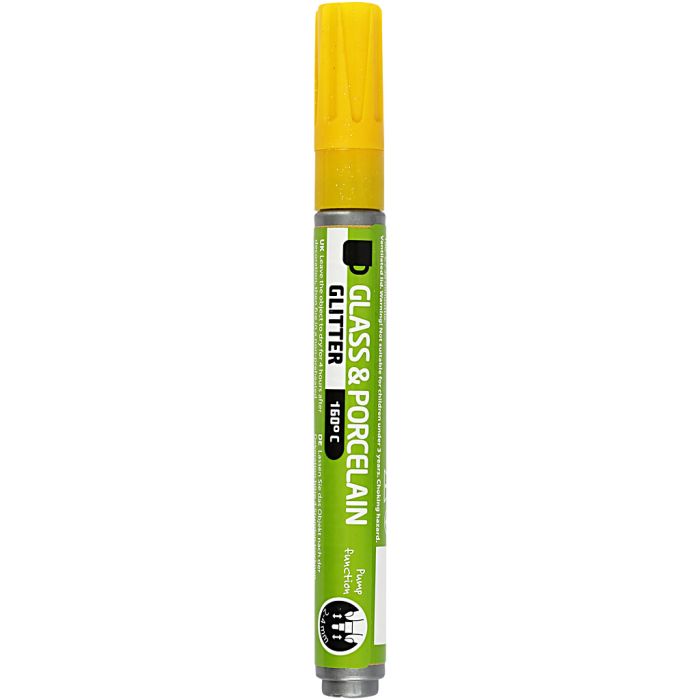 Glass &amp; Porcelain Marker, glitter, line 2-4 mm, semi opaque, yellow, 1 pc