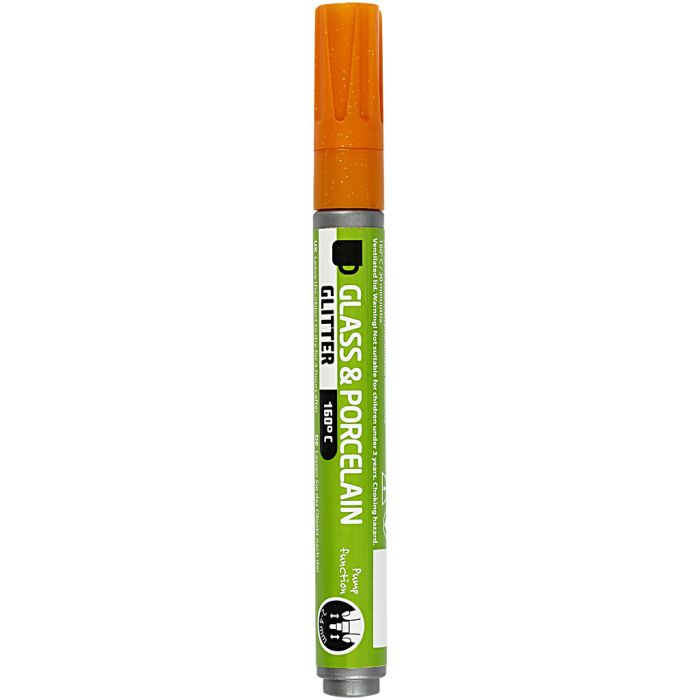 Glass &amp; Porcelain Marker, glitter, line 2-4 mm, semi opaque, orange, 1 pc