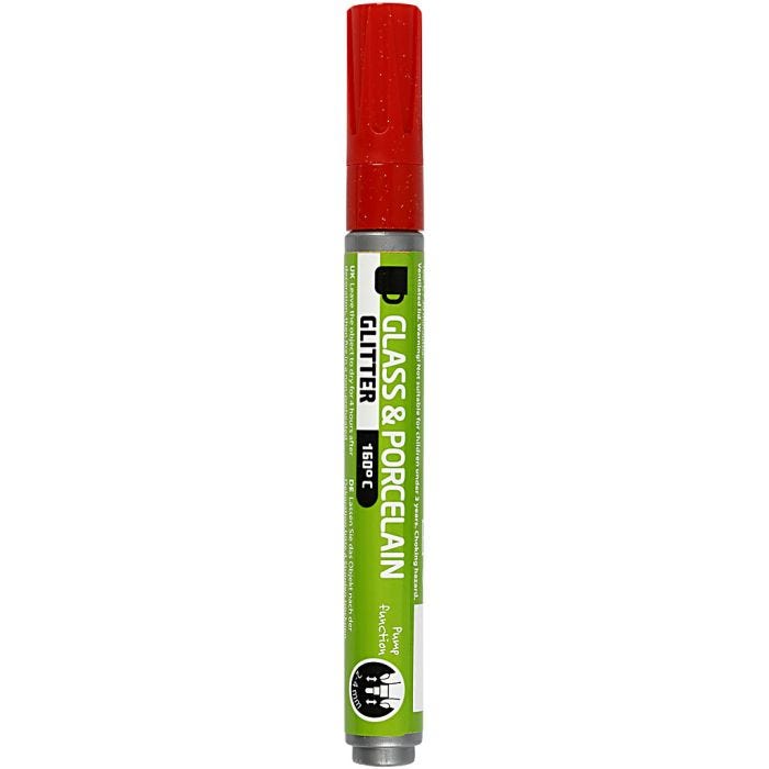 Glass &amp; Porcelain Marker, glitter, line 2-4 mm, semi opaque, red, 1 pc