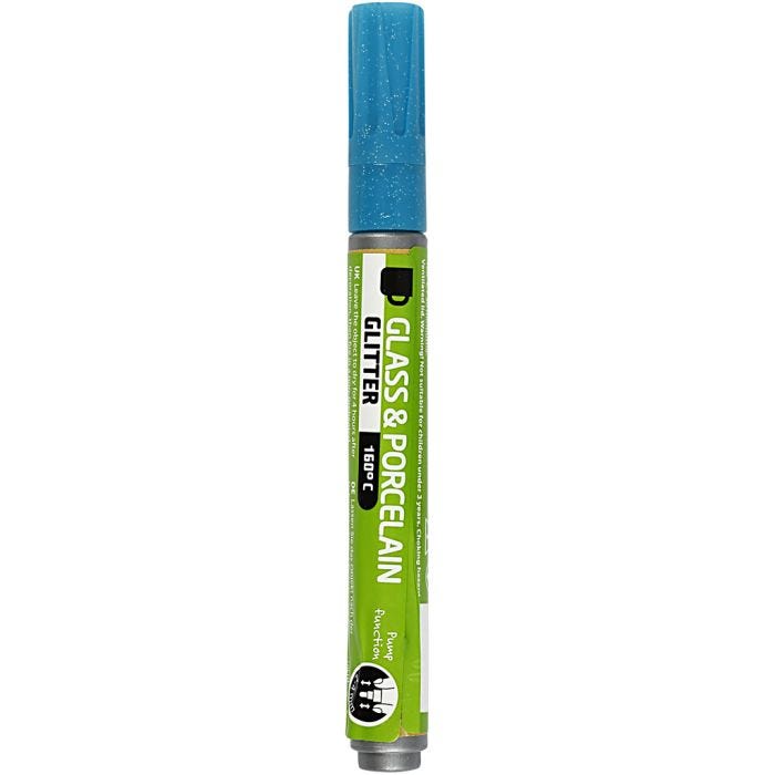 Glass &amp; Porcelain Marker, glitter, line 2-4 mm, semi opaque, turquoise, 1 pc