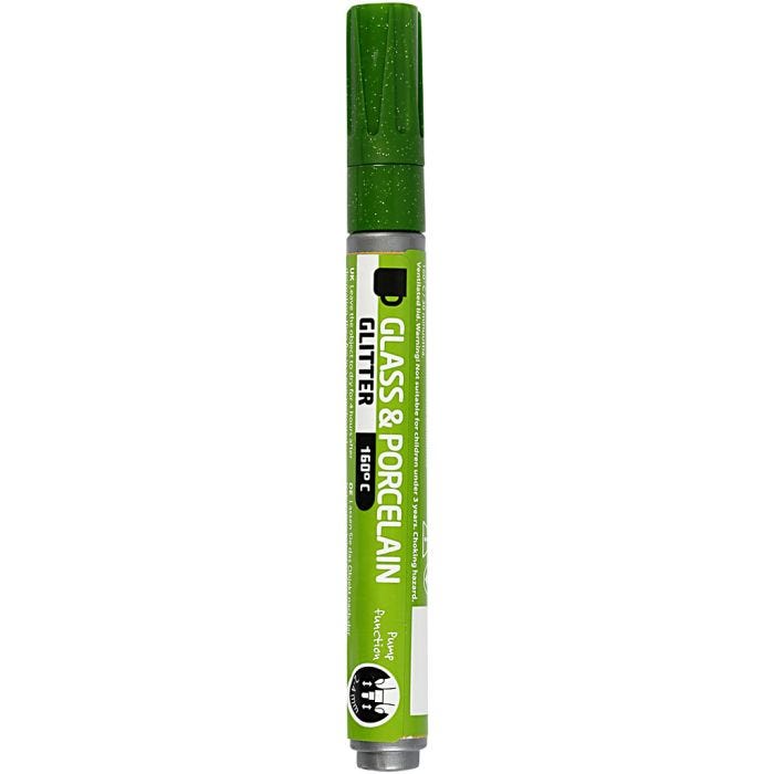Glass & Porcelain Marker, glitter, line 2-4 mm, semi opaque, light green, 1 pc