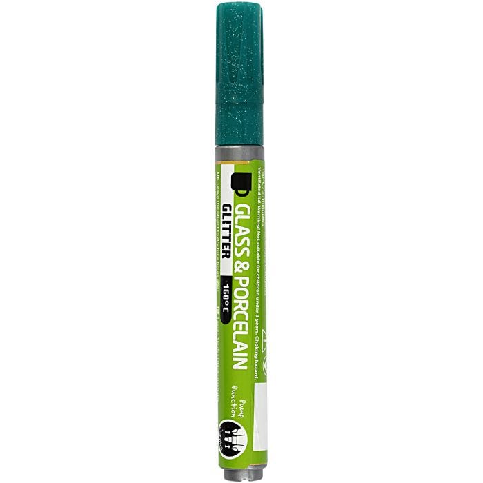 Glass &amp; Porcelain Marker, glitter, line 2-4 mm, semi opaque, dark green, 1 pc
