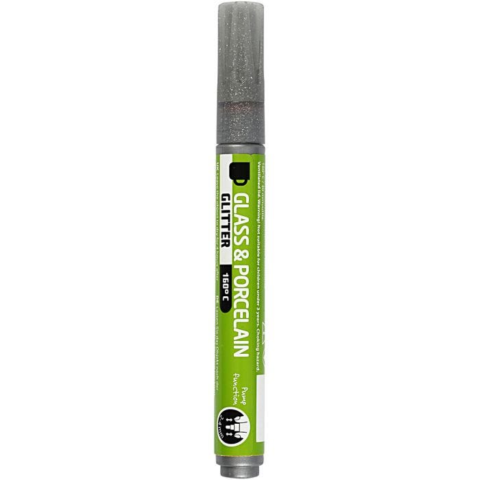 Glass &amp; Porcelain Marker, glitter, line 2-4 mm, semi opaque, grey, 1 pc