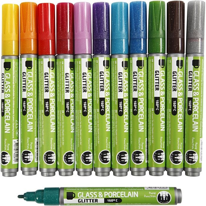 Glass &amp; Porcelain Marker, line 2-4 mm, semi opaque, assorted colours, 12 pc/ 1 pack