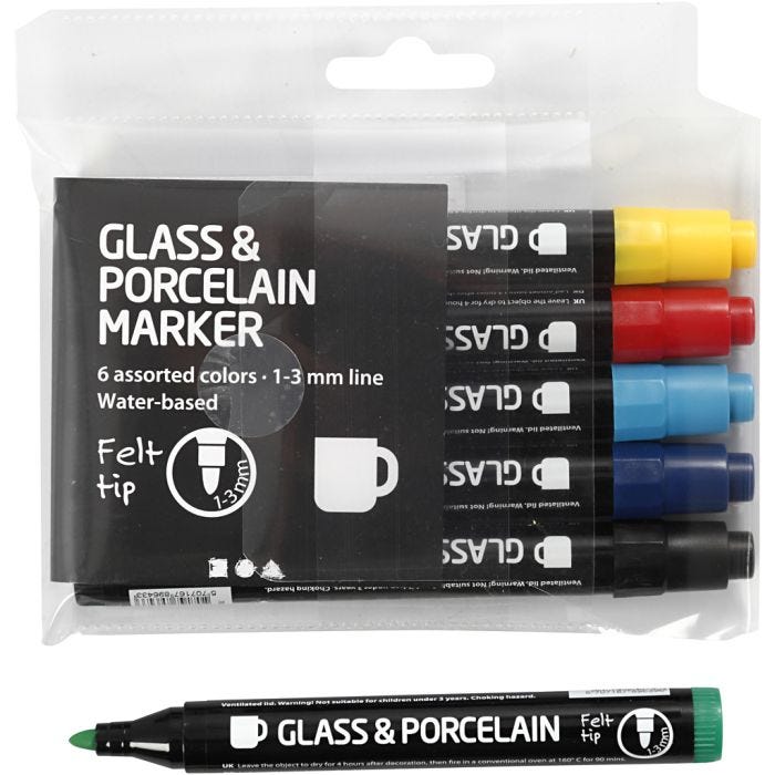 Glass and Porcelain Markers, line 1-3 mm, semi opaque, 6 pc/ 1 pack