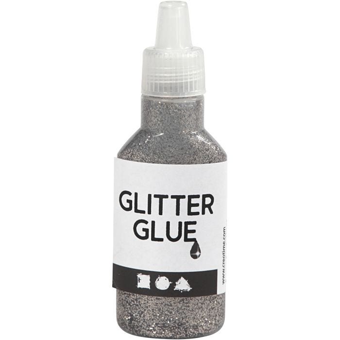 Glitter Glue, silver, 25 ml/ 1 bottle