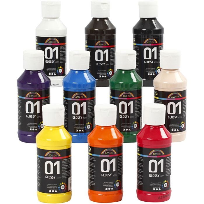 Acrylic Paint Glossy, assorted colours, 10x100 ml/ 1 pack