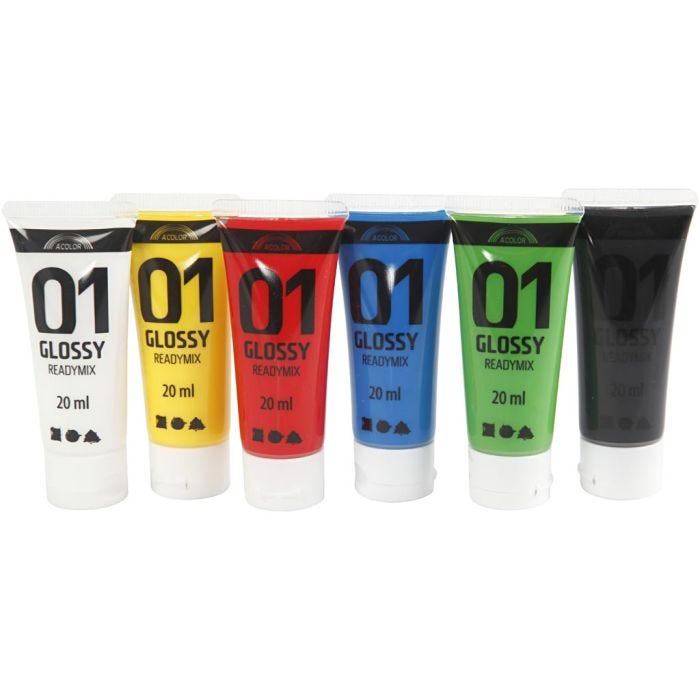 Acrylic Paint Glossy, standard colours, 6x20 ml/ 1 pack