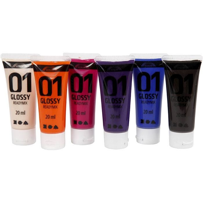 Acrylic Paint Glossy, additional colours, 6x20 ml/ 1 pack