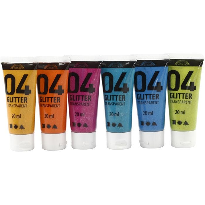 Glitter Acrylic Paint, assorted colours, 6x20 ml/ 1 pack