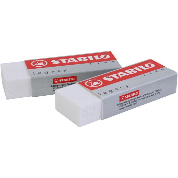 Stabilo Eraser, H: 1 cm, L: 6,3 cm, W: 2,3 cm, white, 20 pc/ 1 pack
