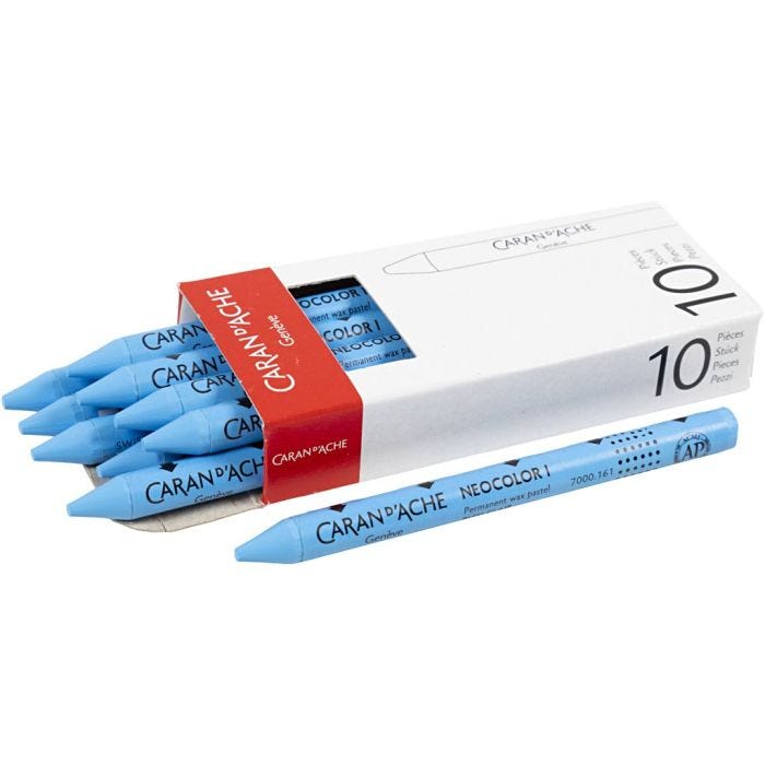 CARAN D’ACHE Neocolor I Crayons, L: 10 cm, thickness 8,5 mm, light blue (161), 10 pc/ 1 pack