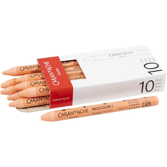 CARAN D’ACHE Neocolor I Crayons, L: 10 cm, thickness 8,5 mm, salmon (051), 10 pc/ 1 pack