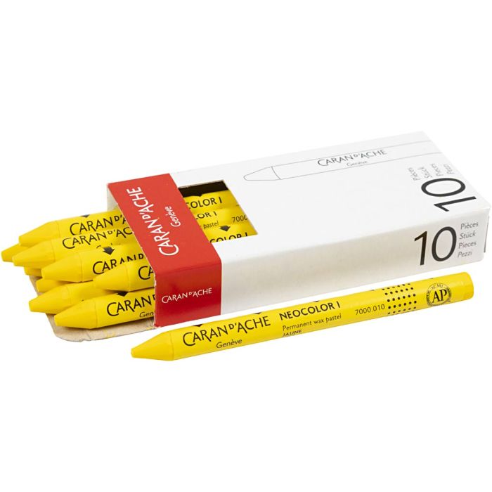CARAN D’ACHE Neocolor I Crayons, L: 10 cm, thickness 8,5 mm, yellow (010), 10 pc/ 1 pack