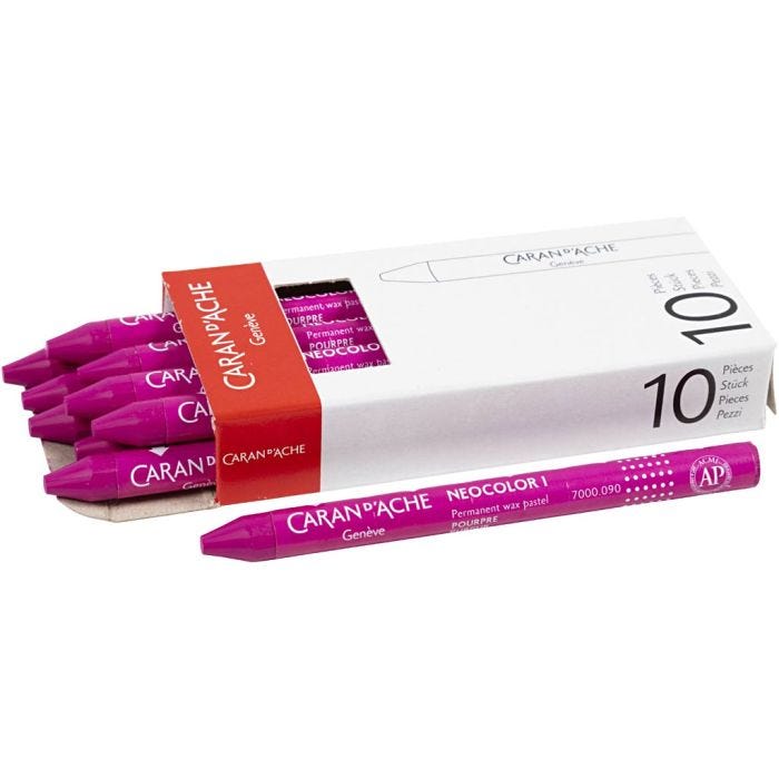 CARAN D’ACHE Neocolor I Crayons, L: 10 cm, thickness 8,5 mm, crimson (090), 10pc/ 1 pack