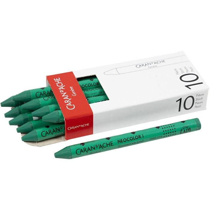 CARAN D’ACHE Neocolor I Crayons, L: 10 cm, thickness 8,5 mm, emerald green (210), 10 pc/ 1 pack