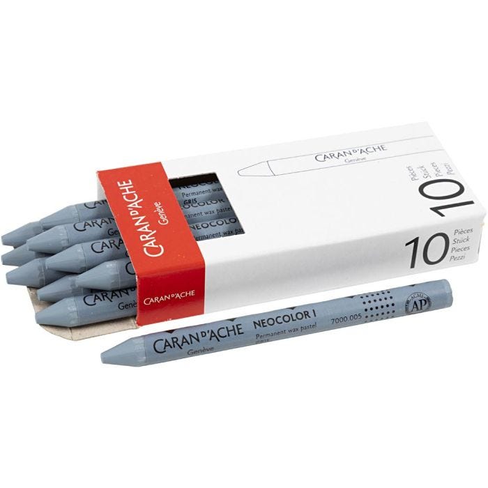 CARAN D’ACHE Neocolor I Crayons, L: 10 cm, thickness 8,5 mm, grey (005), 10 pc/ 1 pack