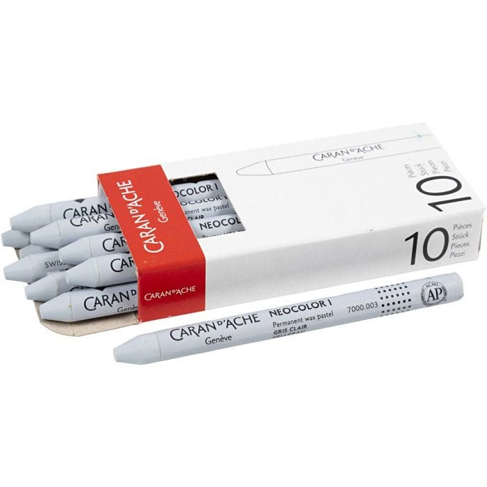 CARAN D’ACHE Neocolor I Crayons, L: 10 cm, thickness 8,5 mm, light grey (003), 10 pc/ 1 pack