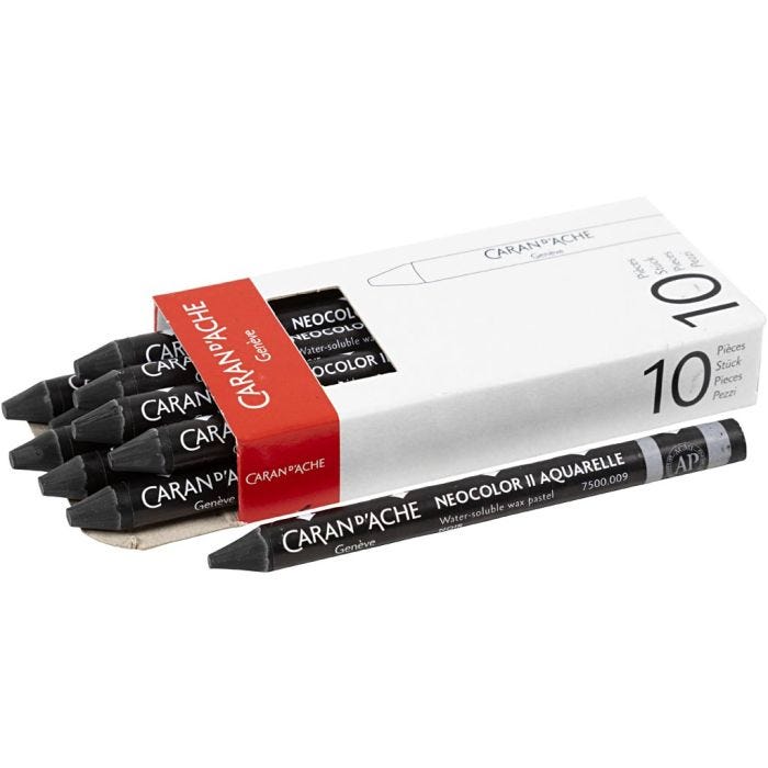 CARAN D’ACHE Neocolor II, L: 10 cm, thickness 8,5 mm, black (009), 10 pc/ 1 pack