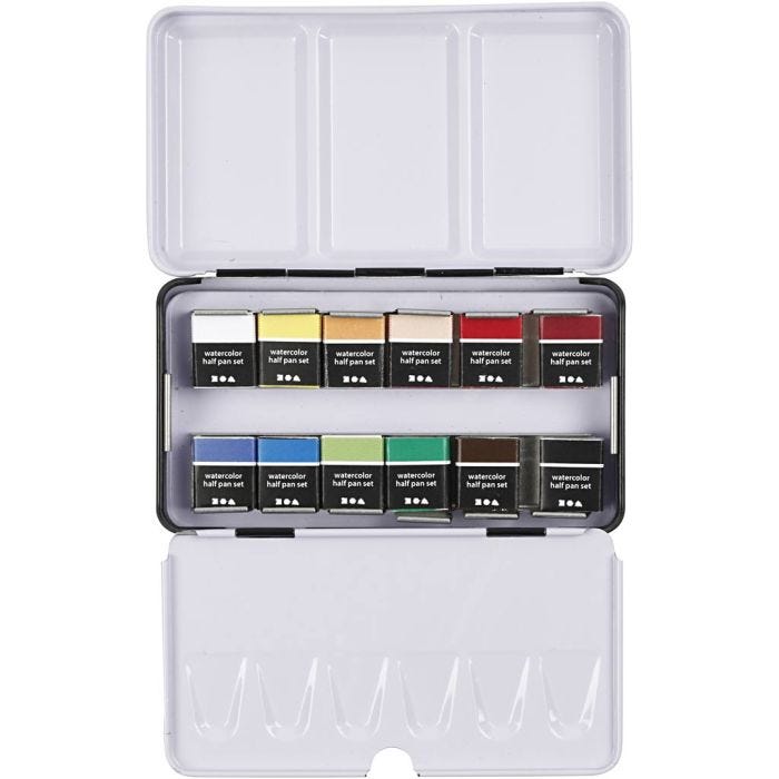 Art Watercolour, ½-pan, size 10x15x20 mm, standard colours, 12 colour/ 1 pack