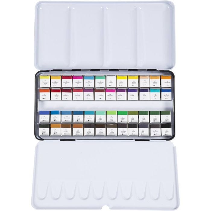 Art Watercolour, ½-pan, size 10x15x20 mm, standard colours, 48 colour/ 1 pack