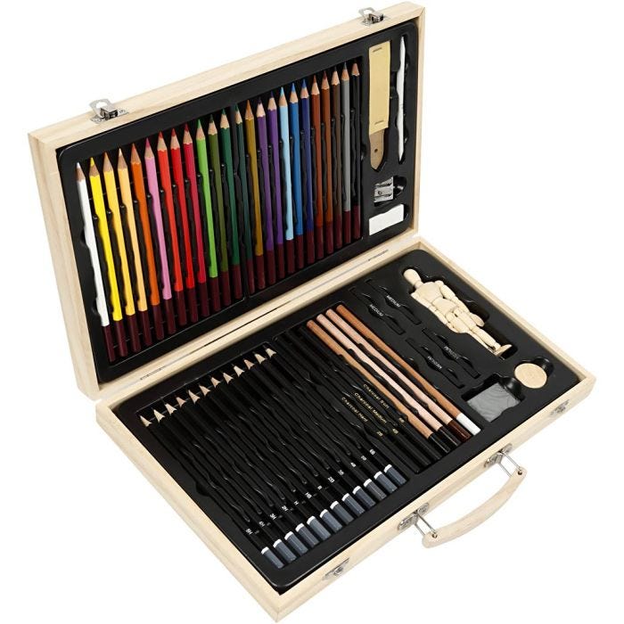 Sketch and drawing set, assorted colours, 1 pc
