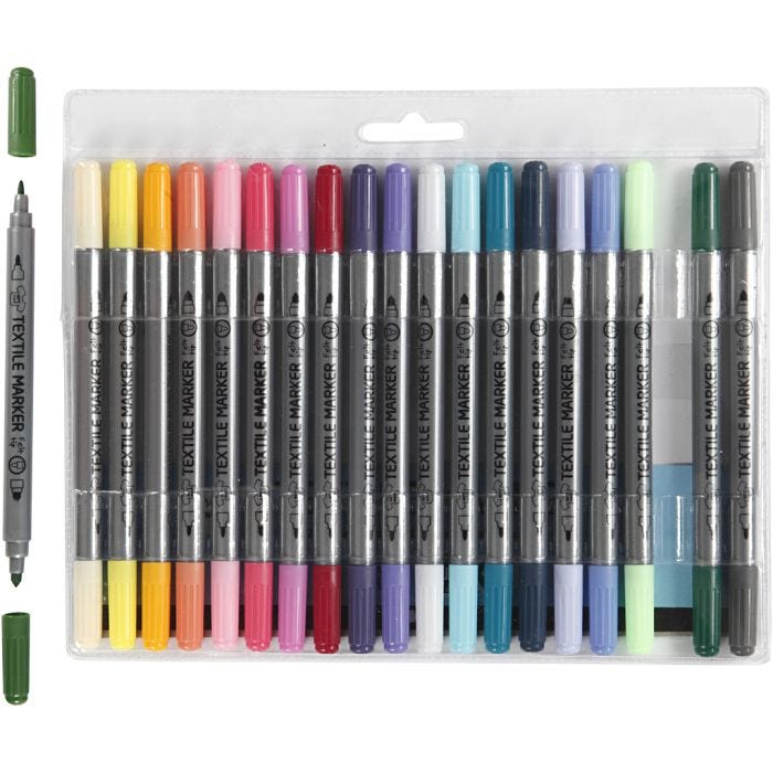 Textile markers, line 2,3+3,6 mm, additional colours, 20 pc/ 1 pack