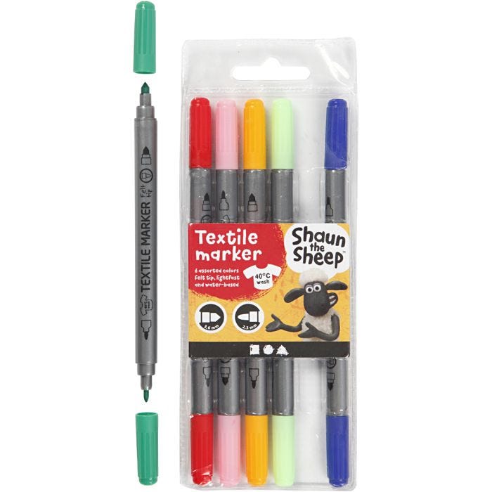 Textile markers, line 2,3+3,6, assorted colours, 6 pc/ 1 pack