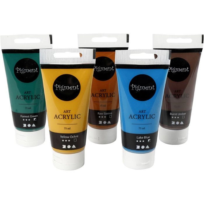 Art Acrylic, natural colours, semi-glossy, assorted colours, 5x75 ml/ 1 pack