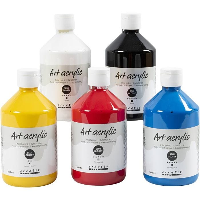Art Acrylic, semi-glossy, primary colours, 5x500 ml/ 1 pack