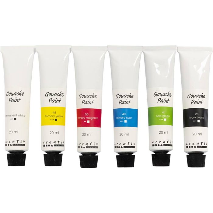 Gouache Paint, standard colours, 6x20 ml/ 1 pack
