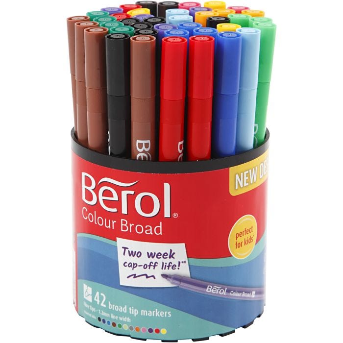 Berol Colourfine, dia. 10 mm, line 0,3-0,7 mm, assorted colours, 42 pc/ 1 tub