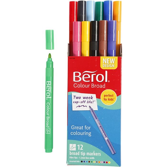 Berol Marker, dia. 10 mm, line 1-1,7 mm, assorted colours, 12 pc/ 1 pack