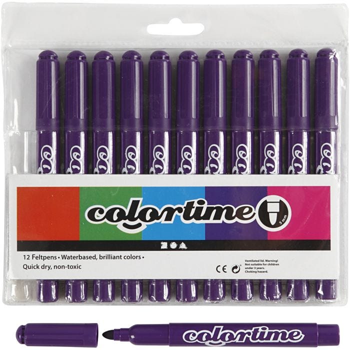 Colortime Markers, line 5 mm, purple, 12 pc/ 1 pack