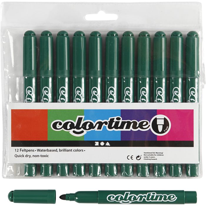 Colortime Markers, line 5 mm, dark green, 12 pc/ 1 pack