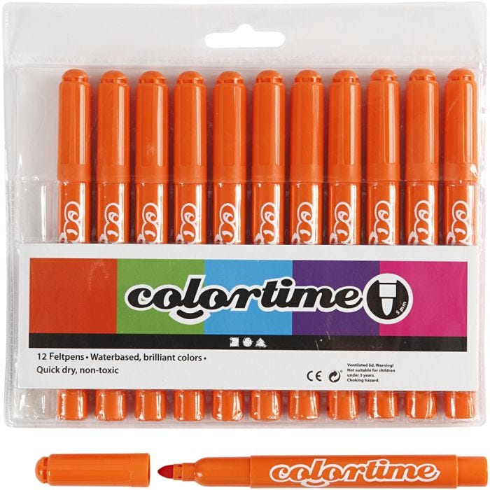 Colortime Markers, line 5 mm, orange, 12 pc/ 1 pack