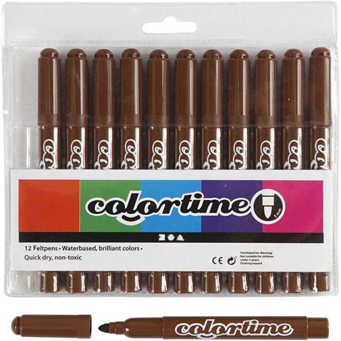 Colortime Markers, line 5 mm, brown, 12 pc/ 1 pack