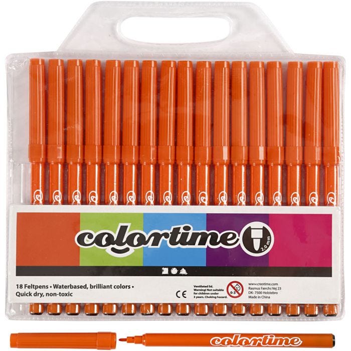 Colortime Markers, line 2 mm, orange, 18 pc/ 1 pack