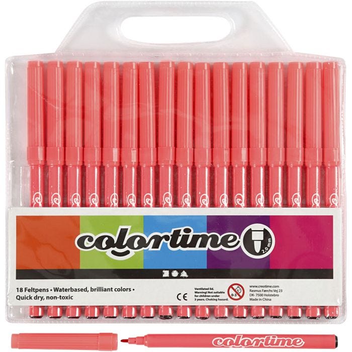 Colortime Markers, line 2 mm, pink, 18 pc/ 1 pack