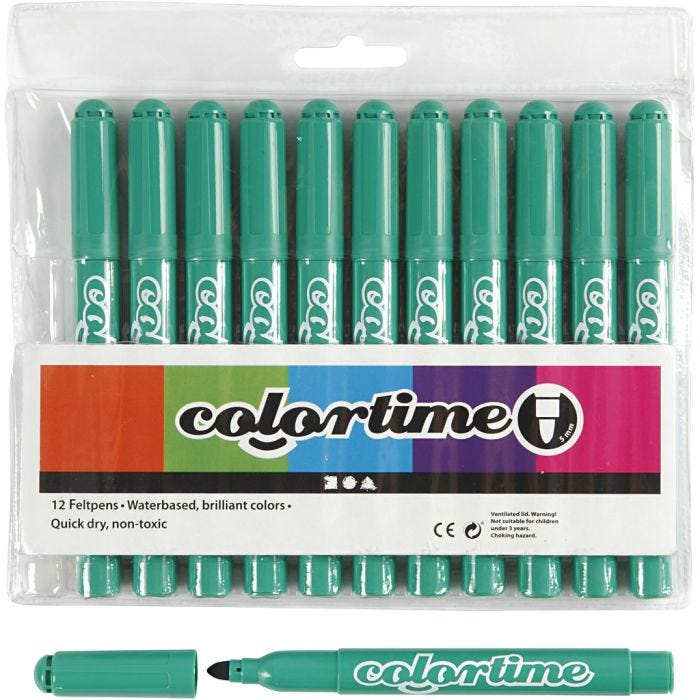 Colortime Markers, line 5 mm, clear green, 12 pc/ 1 pack