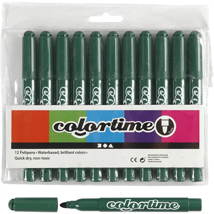 Colortime Markers, line 5 mm, green, 12 pc/ 1 pack
