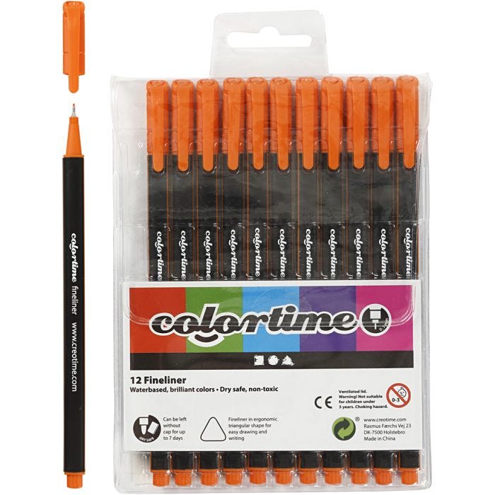 Colortime Fineliner Markers, line 0,6-0,7 mm, orange, 12 pc/ 1 pack