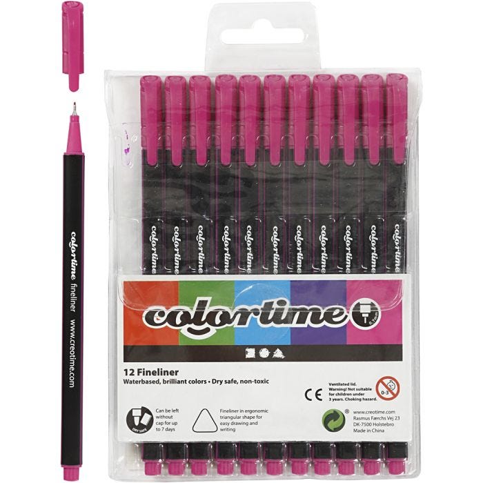Colortime Fineliner Markers, line 0,6-0,7 mm, cyclamen, 12 pc/ 1 pack