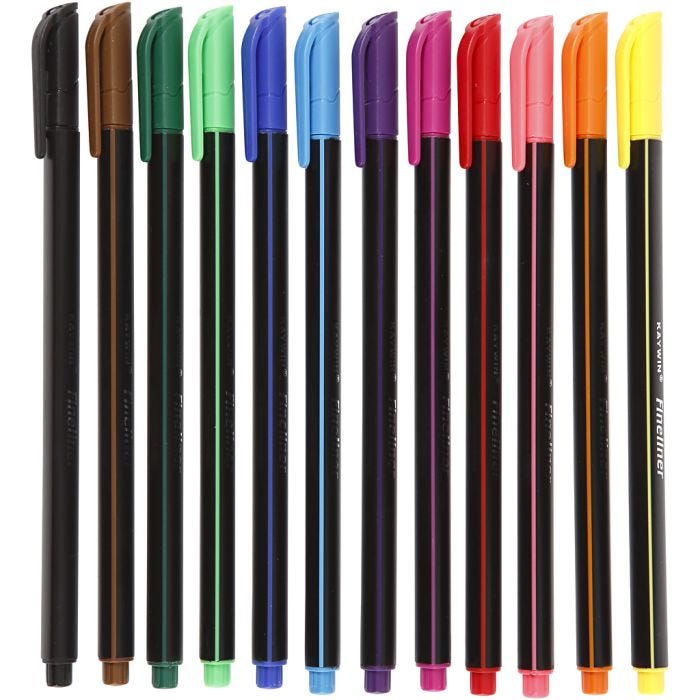 Colortime Fineliner Markers, line 0,6-0,7 mm, assorted colours, 12 pc/ 1 pack